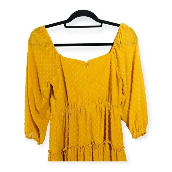 J.Crew Marigold Yellow Embroidered Polka Dot Tiered Midi Dress Size 4P Wedding G - Picture 9 of 9